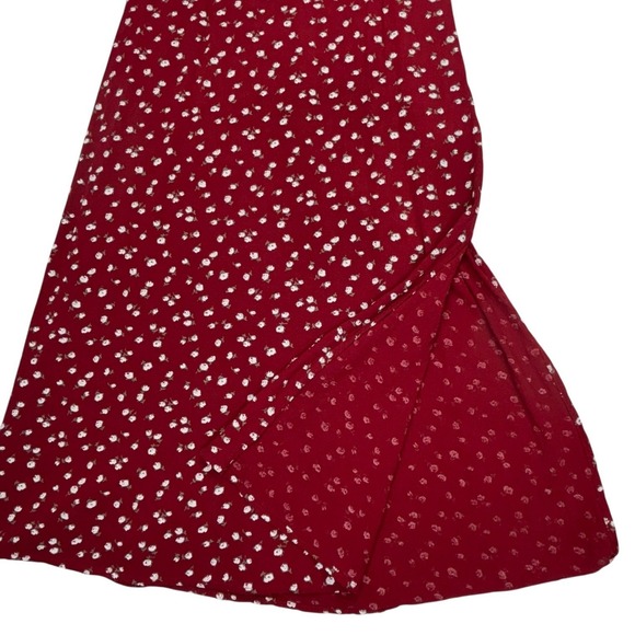 Hollister Red Floral Midi Dress Tie Front Side Zip Slip Boho Womens Small - Picture 3 of 11